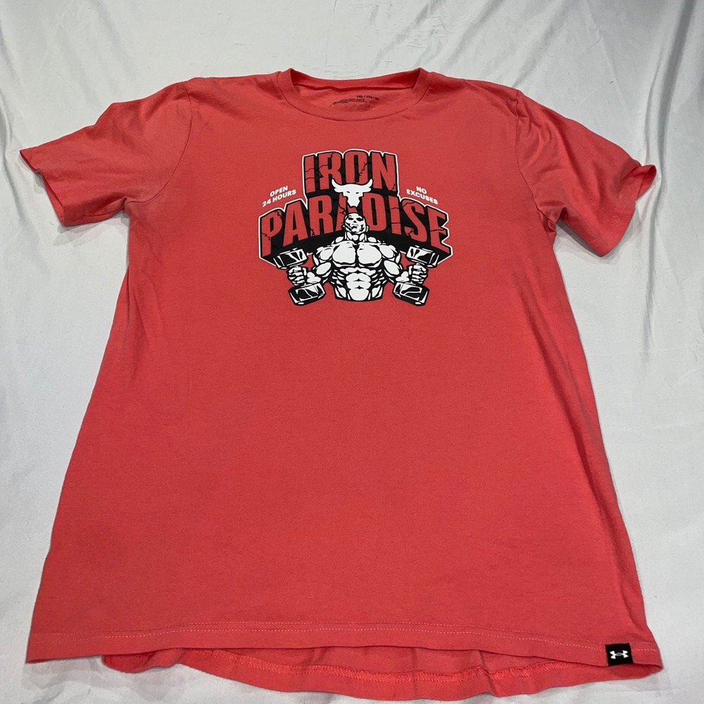 Under Armour Project Rock Iron Paradise Graphic T-Shirt Red Youth XL YXL